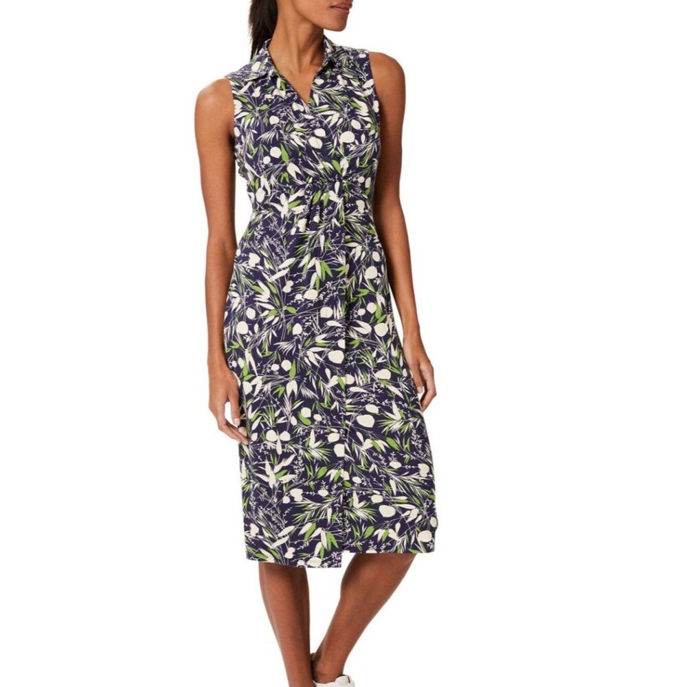 Hobbs London 4 Nadia Sleeveless Jersey Midi Dress Collared Faux Wrap Printed